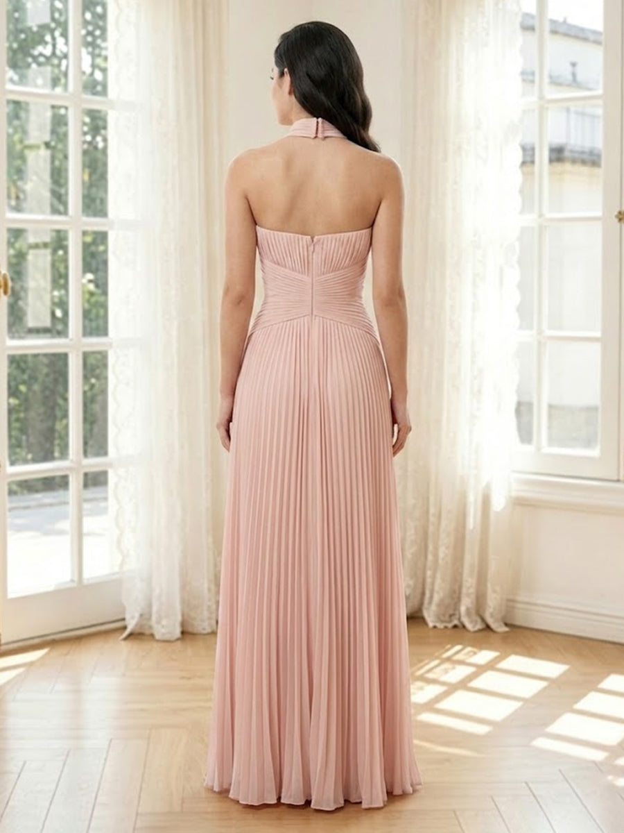 Chiffon A Line Strapless Pleated Long Formal Dresses with Scarf