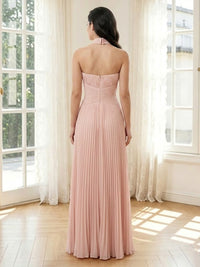 Chiffon A Line Strapless Pleated Long Formal Dresses with Scarf