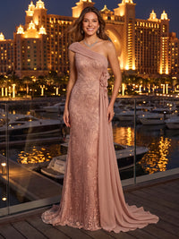 Lace Appliques Mermaid One Shoulder Long Evening Dresses with Flower