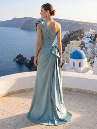 Satin Mermaid One Shoulder Sleeveless Long Formal Dresses