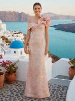 Jacquard One Shoulder Mermaid Long Formal Dresses with Flower
