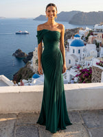 Chiffon One Shoulder A Line Strapless Long Formal Dresses with Pleated