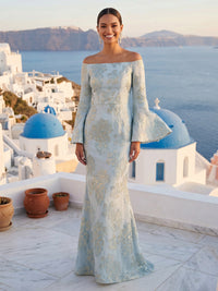 Jacquard Mermaid Off Shoulder Strapless Long Sleeves Formal Dresses