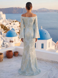 Jacquard Mermaid Off Shoulder Strapless Long Sleeves Formal Dresses