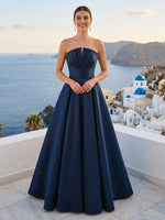 Satin A Line Strapless Long Sleeveless Formal Dresses