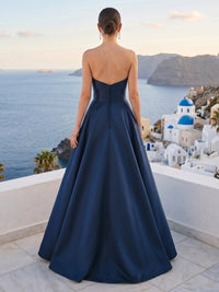 Satin A Line Strapless Long Sleeveless Formal Dresses