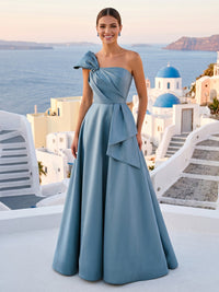 Satin One Shoulder A Line Sleeveless Long Formal Dresses