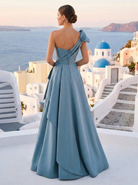 Satin One Shoulder A Line Sleeveless Long Formal Dresses