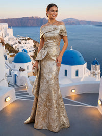 Jacquard Mermaid Strapless Off Shoulder Long Formal Dresses