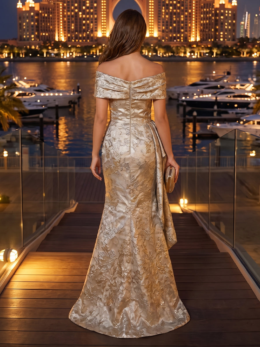 Jacquard Mermaid Strapless Off Shoulder Long Evening Dresses