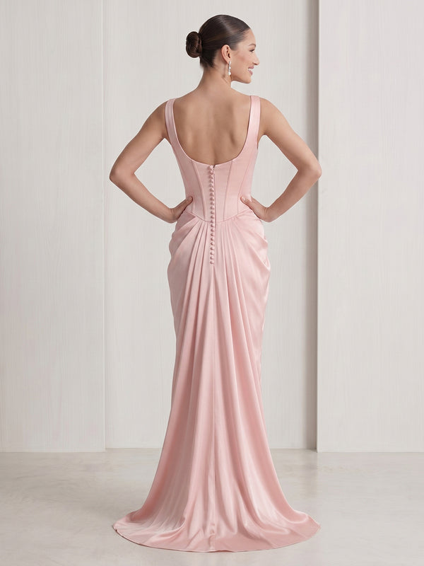 Satin V Neck Mermaid Corset Spaghetti Straps Long Formal Dresses