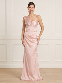 Satin Mermaid Corset One Shoulder Long Formal Dresses