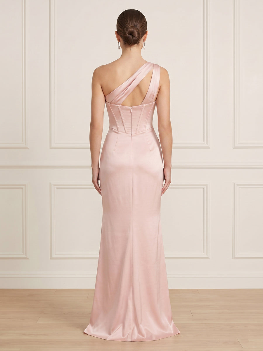 Satin Mermaid Corset One Shoulder Long Formal Dresses