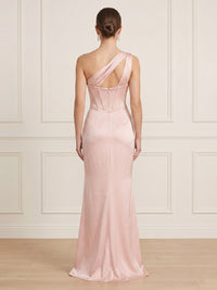 Satin Mermaid Corset One Shoulder Long Formal Dresses
