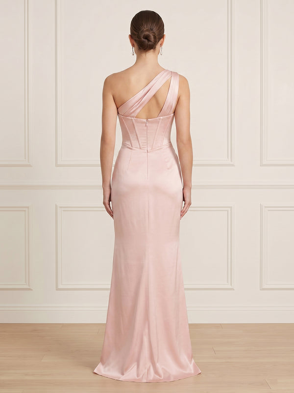 Satin Mermaid Corset One Shoulder Long Formal Dresses