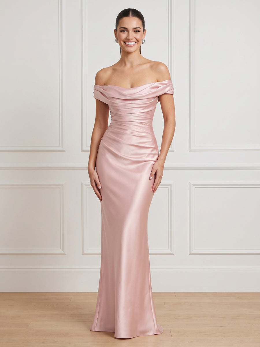Satin Strapless Off Shoulder Mermaid Long Formal Dresses