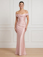 Satin Strapless Off Shoulder Mermaid Long Formal Dresses