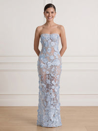 Lace Mermaid Strapless Sleeveless Long Formal Dresses