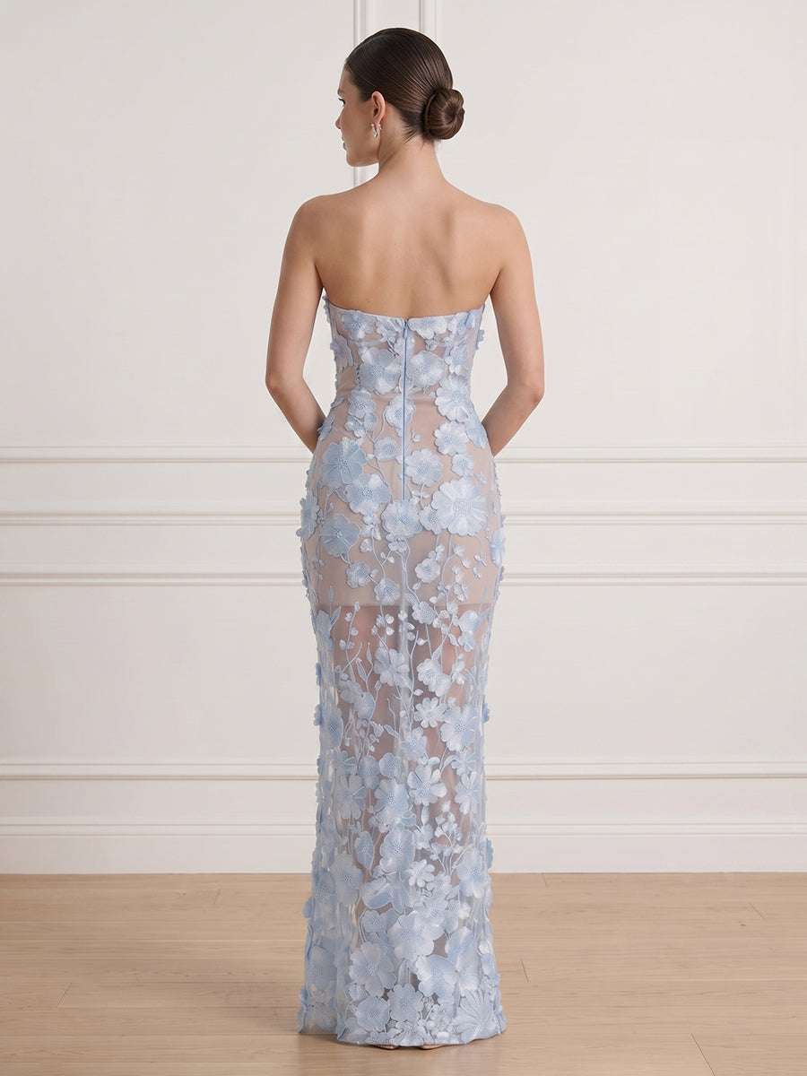 Lace Mermaid Strapless Sleeveless Long Formal Dresses