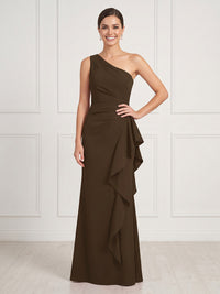 Satin One Shoulder Column Sleeveless Long Formal Dresses