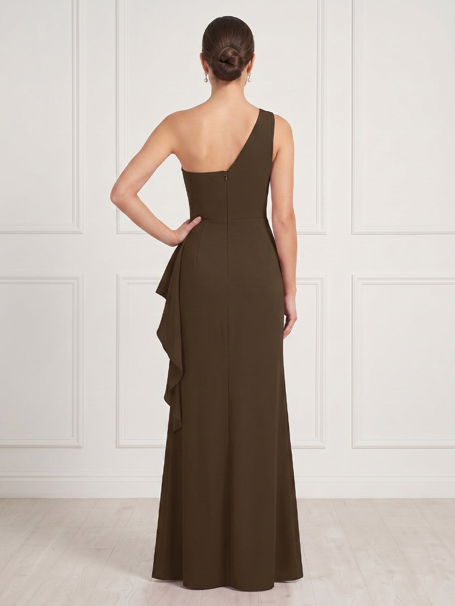 Satin One Shoulder Column Sleeveless Long Formal Dresses