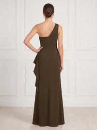 Satin One Shoulder Column Sleeveless Long Formal Dresses