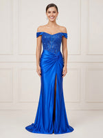 Mermaid Off Shoulder Sleeveless Long Formal Dresses with Slit