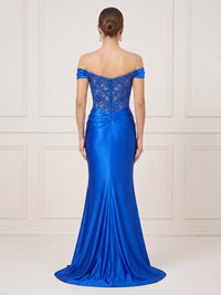 Mermaid Off Shoulder Sleeveless Long Formal Dresses with Slit