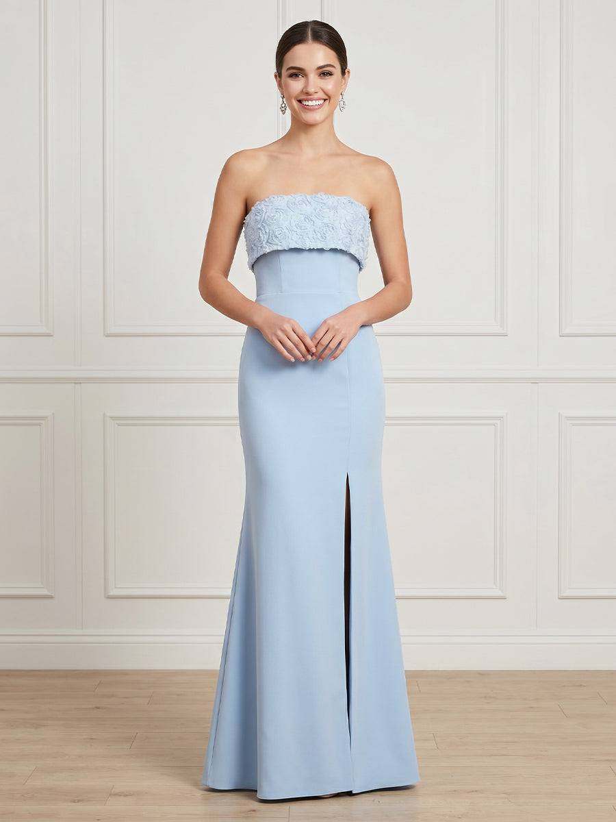 Mermaid Strapless Sleeveless Long Formal Dresses with Slit