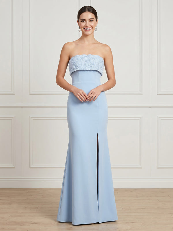 Mermaid Strapless Sleeveless Long Formal Dresses with Slit