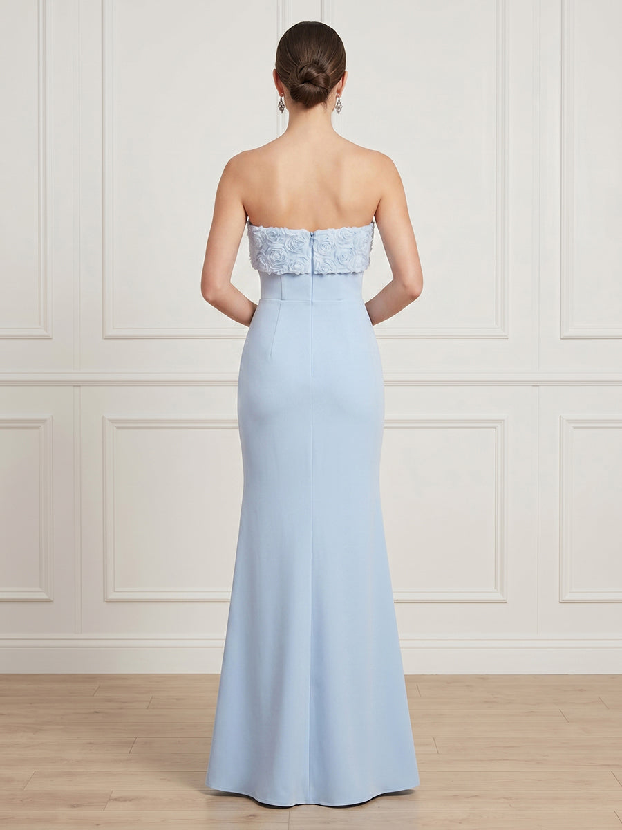 Mermaid Strapless Sleeveless Long Formal Dresses with Slit