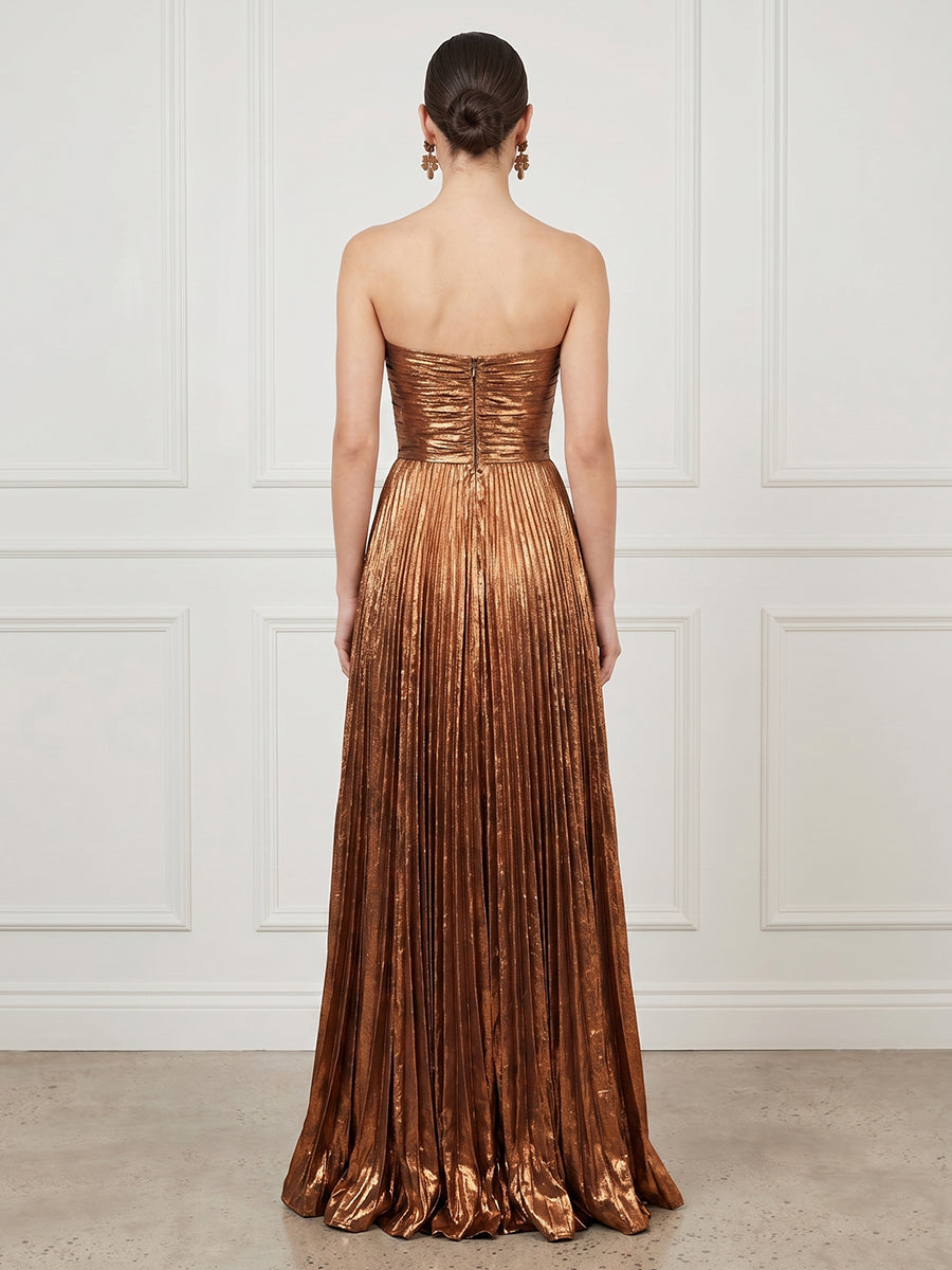 A Line Strapless Sleeveless Long Formal Dresses with Flower