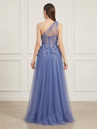 A Line One Shoulder Sleeveless Long Formal Dresses with Slit
