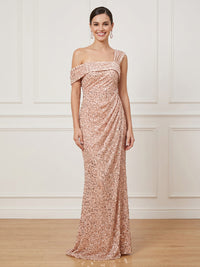 Sequin Mermaid Off Shoulder Sleeveless Long Formal Dresses