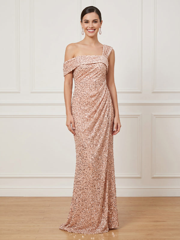 Sequin Mermaid Off Shoulder Sleeveless Long Formal Dresses