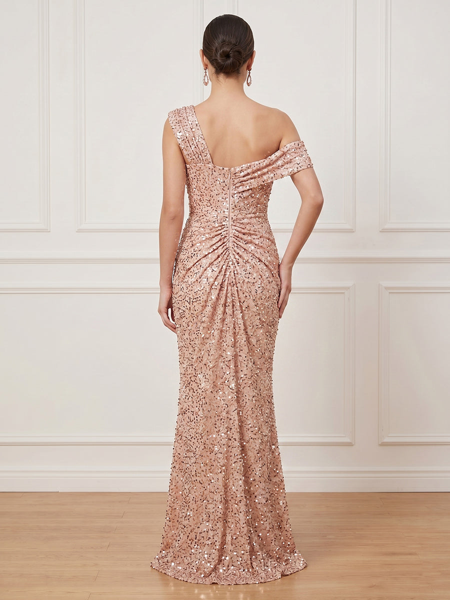 Sequin Mermaid Off Shoulder Sleeveless Long Formal Dresses