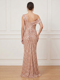 Sequin Mermaid Off Shoulder Sleeveless Long Formal Dresses