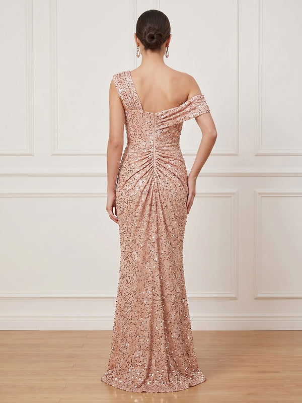 Sequin Mermaid Off Shoulder Sleeveless Long Formal Dresses