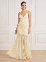 Chiffon Mermaid V Neck Sleeveless Long Formal Dresses