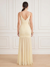 Chiffon Mermaid V Neck Sleeveless Long Formal Dresses