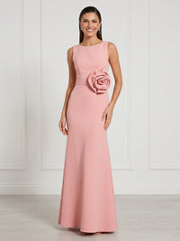 Mermaid Round Neck Sleeveless Long Formal Dresses with Flower