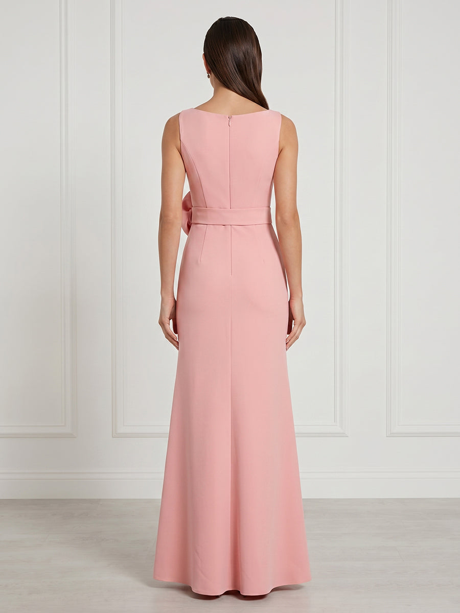 Mermaid Round Neck Sleeveless Long Formal Dresses with Flower