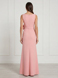 Mermaid Round Neck Sleeveless Long Formal Dresses with Flower