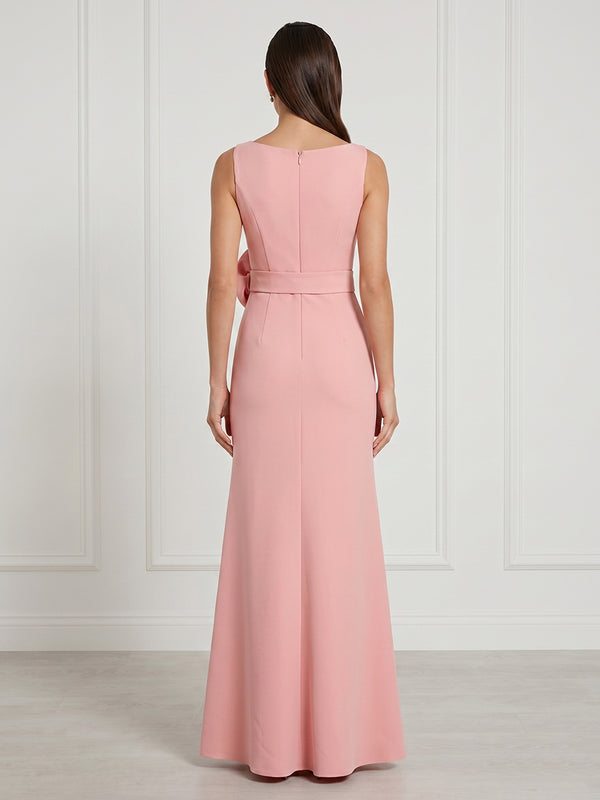 Mermaid Round Neck Sleeveless Long Formal Dresses with Flower