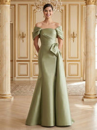 A Line Off Shoulder Sleeveless Long Formal Dresses with Bow