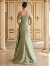 A Line Off Shoulder Sleeveless Long Formal Dresses with Bow