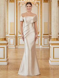 Satin Mermaid Off Shoulder Sleeveless Long Formal Dresses