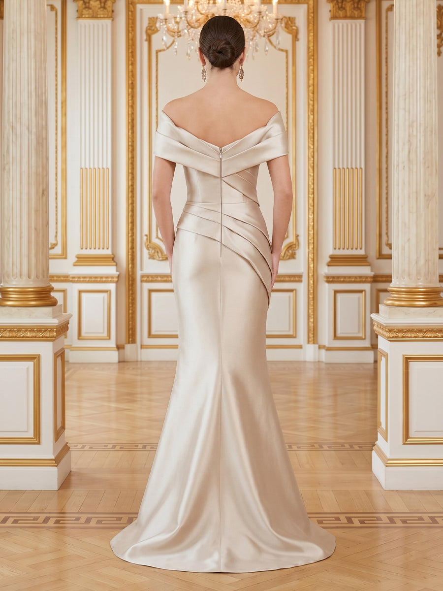 Satin Mermaid Off Shoulder Sleeveless Long Formal Dresses