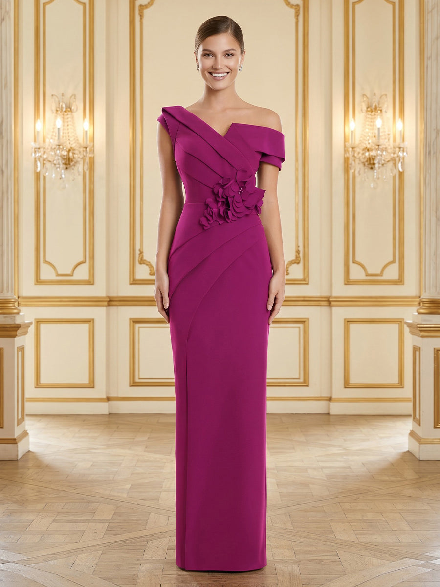 Satin Mermaid Off Shoulder Sleeveless Long Formal Dresses with Flower