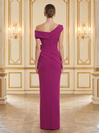 Satin Mermaid Off Shoulder Sleeveless Long Formal Dresses with Flower